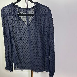 Boden Navy Blue Textured Swiss Dot Blouse